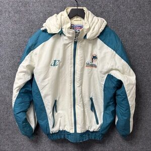 Vintage Miami Dolphins NFL Proline Puffer Jacket Mens M Logo Athletic Rare 90s